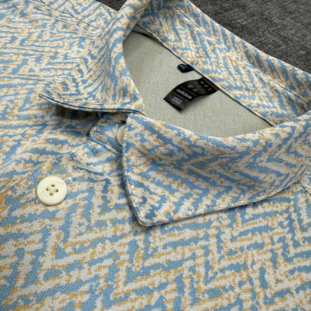 Adidas Men's Large Fairway Jacquard Golf Polo Shirt Geometric Print Blue‎